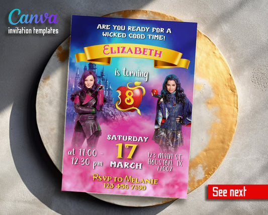 Descendants Disney customizable invitation template | Share or Print | FV060