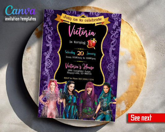 Descendants Disney customizable invitation template | Share or Print | RC952