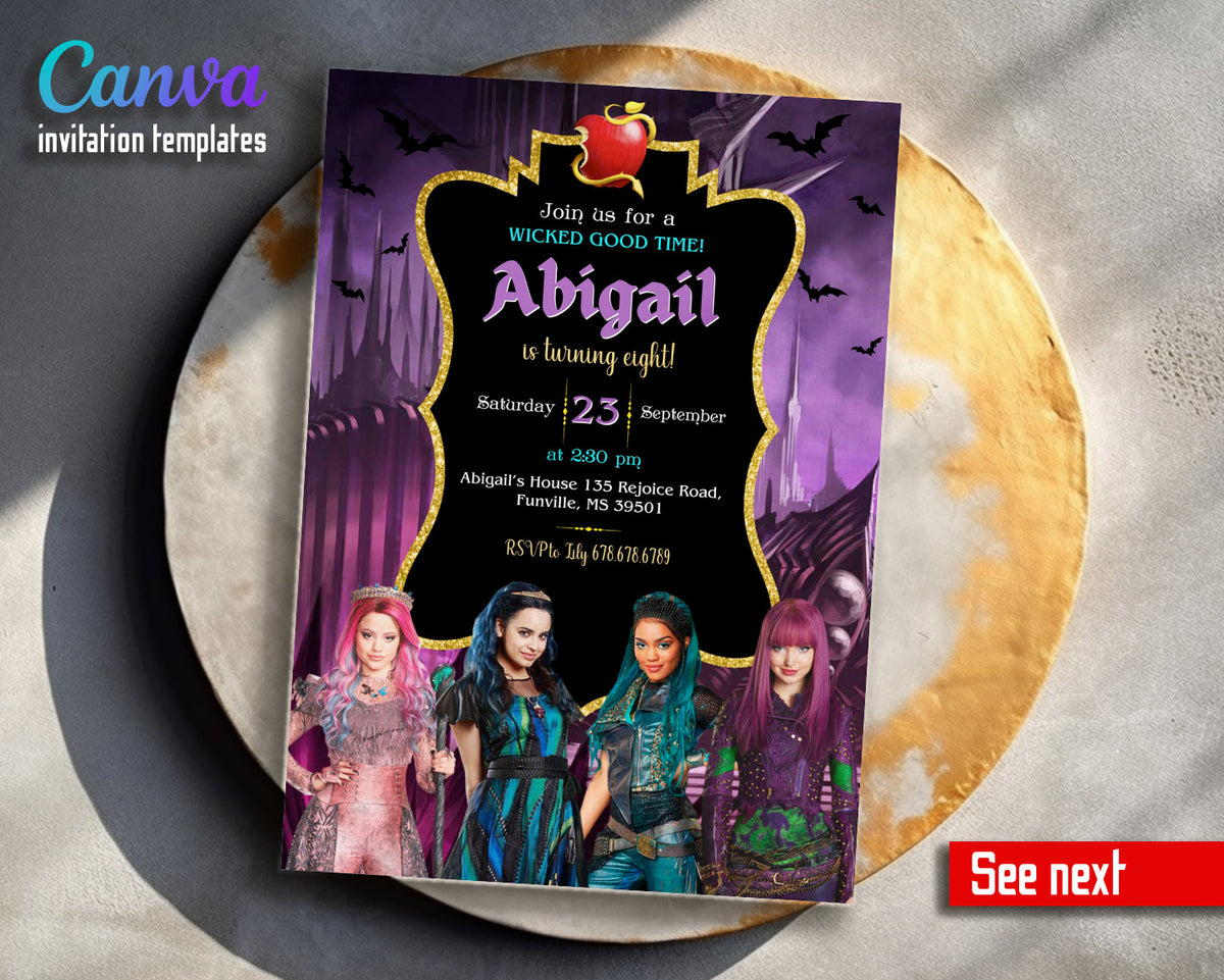 Descendants Disney customizable invitation template | Share or Print | EU735