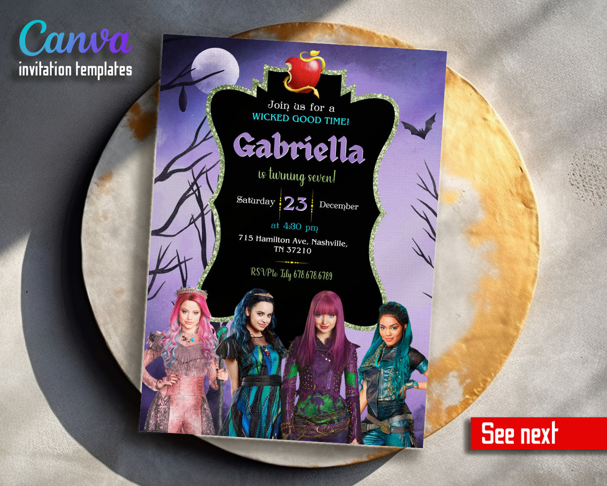 Descendants Disney customizable invitation template | Share or Print | QN309