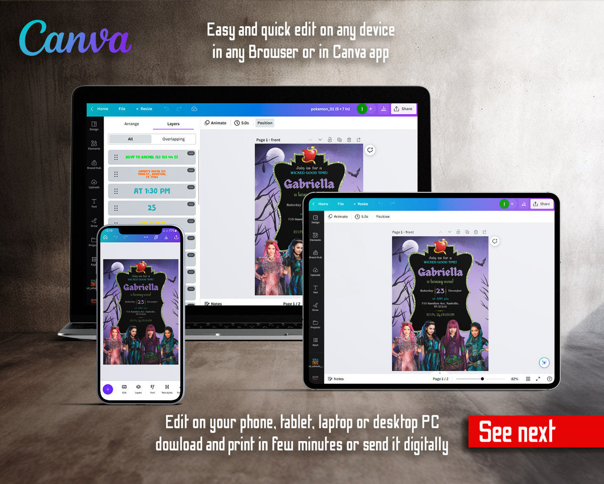 Descendants Disney customizable invitation template | Share or Print | QN309