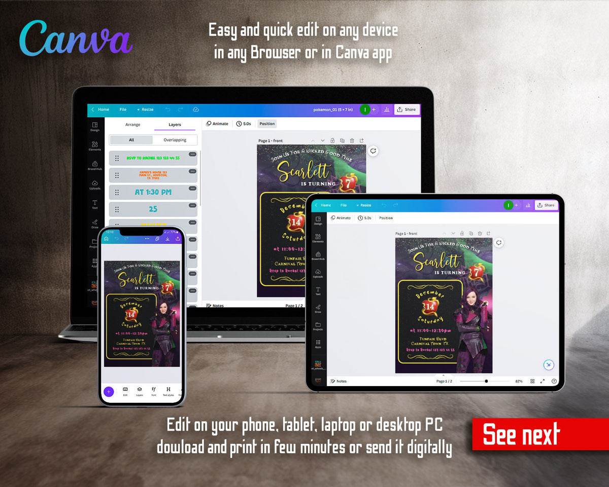 Descendants Disney customizable invitation template | Share or Print | WT126