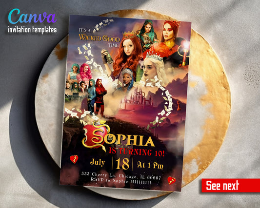 Descendants The Rise of Red Disney customizable invitation template | Share or Print | AI431