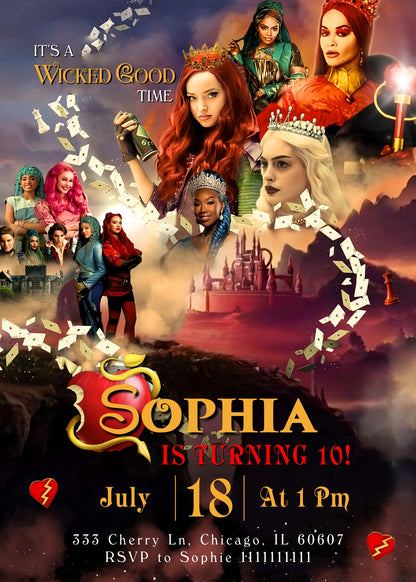 Descendants The Rise of Red Disney customizable invitation template | Share or Print | AI431