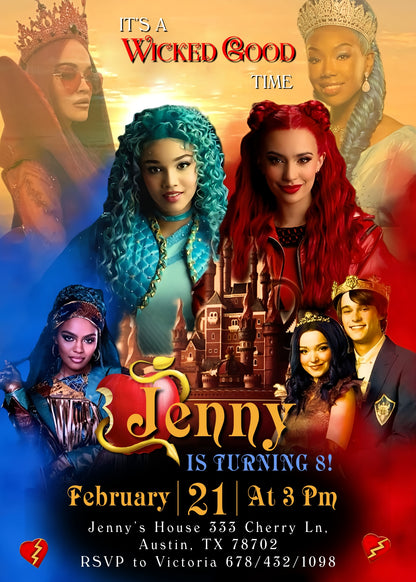 Descendants The Rise of Red Disney customizable invitation template | Share or Print | EX744