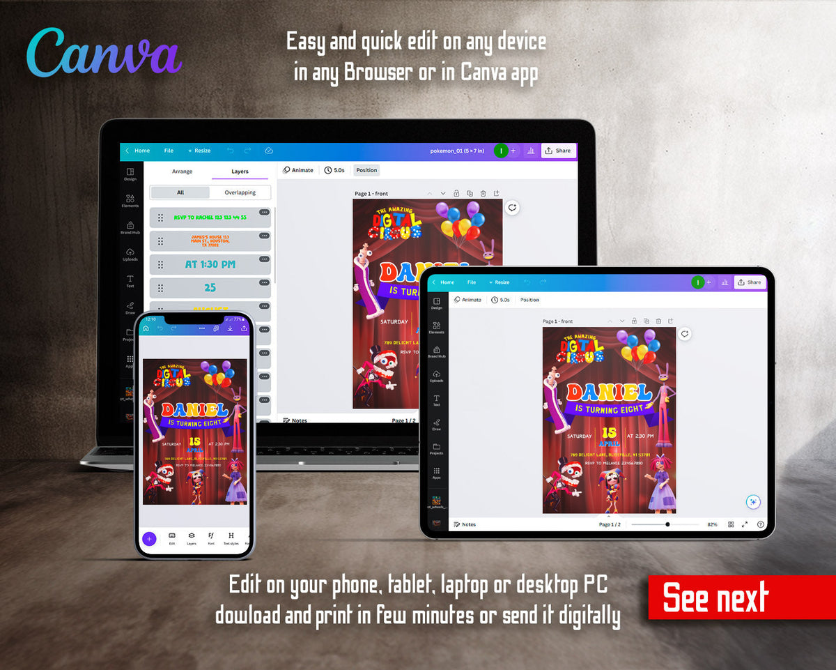 The Amazing Digital Circus customizable invitation template | Share or Print | KO725