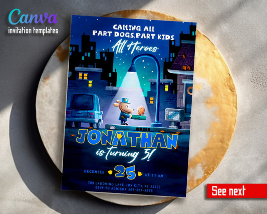 Dog Man Movie customizable invitation template | Share or Print | IQ397