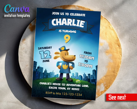 Dog Man Movie customizable invitation template | Share or Print | XA354