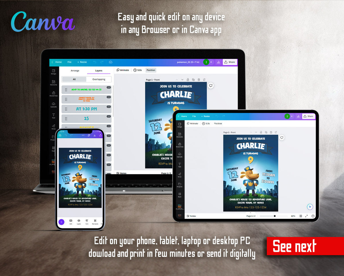 Dog Man Movie customizable invitation template | Share or Print | XA354