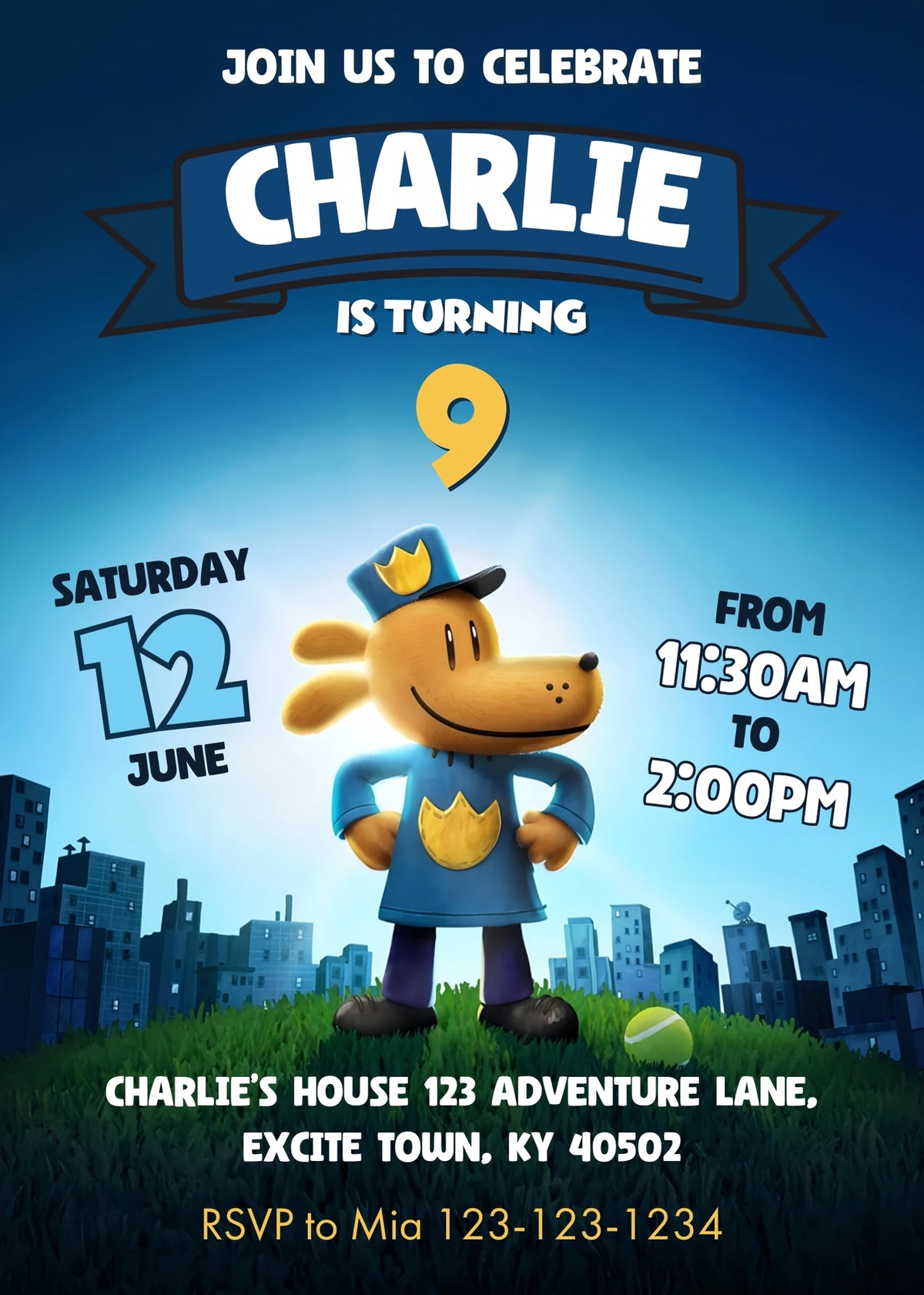 Dog Man Movie customizable invitation template | Share or Print | XA354