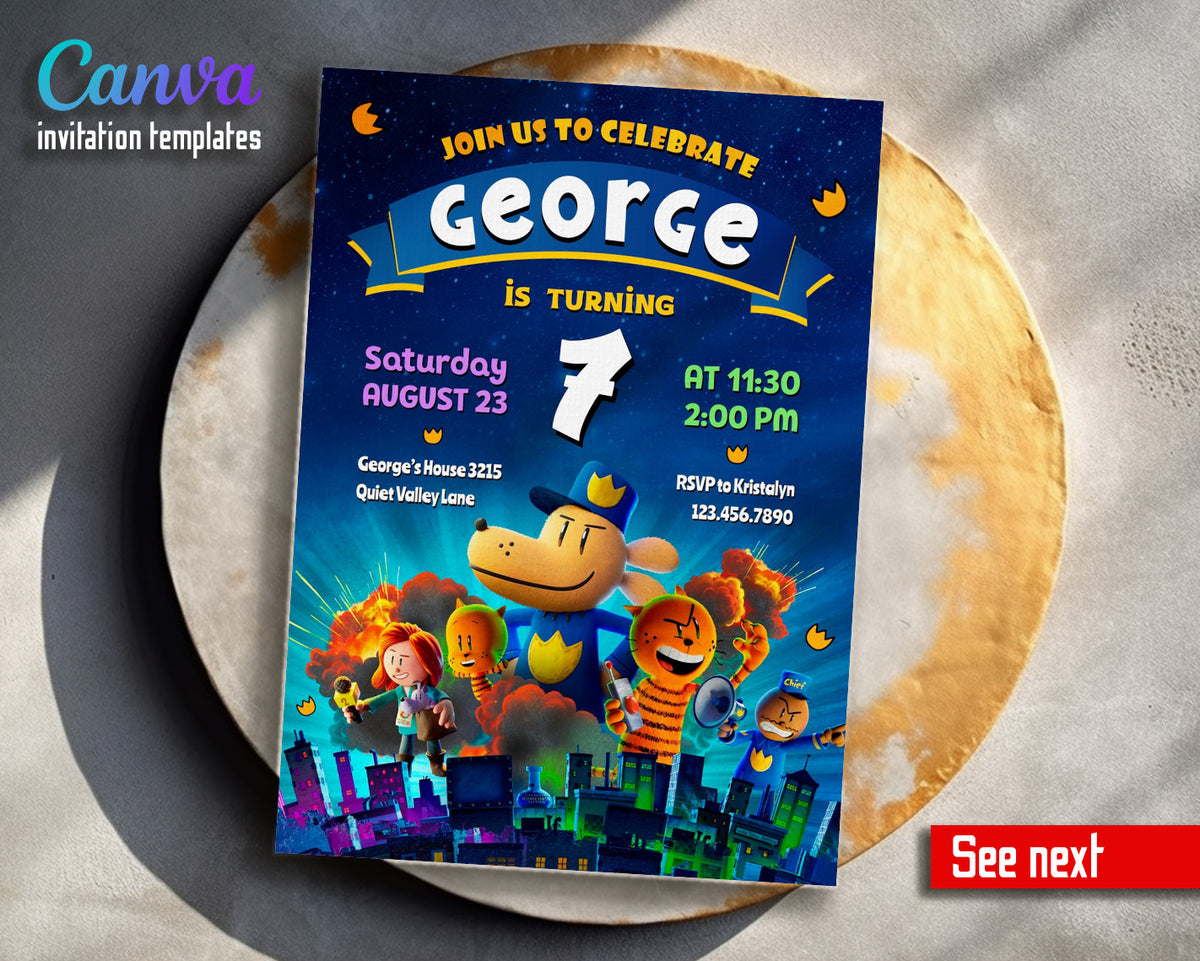 Dog Man Movie customizable invitation template | Share or Print | TX973