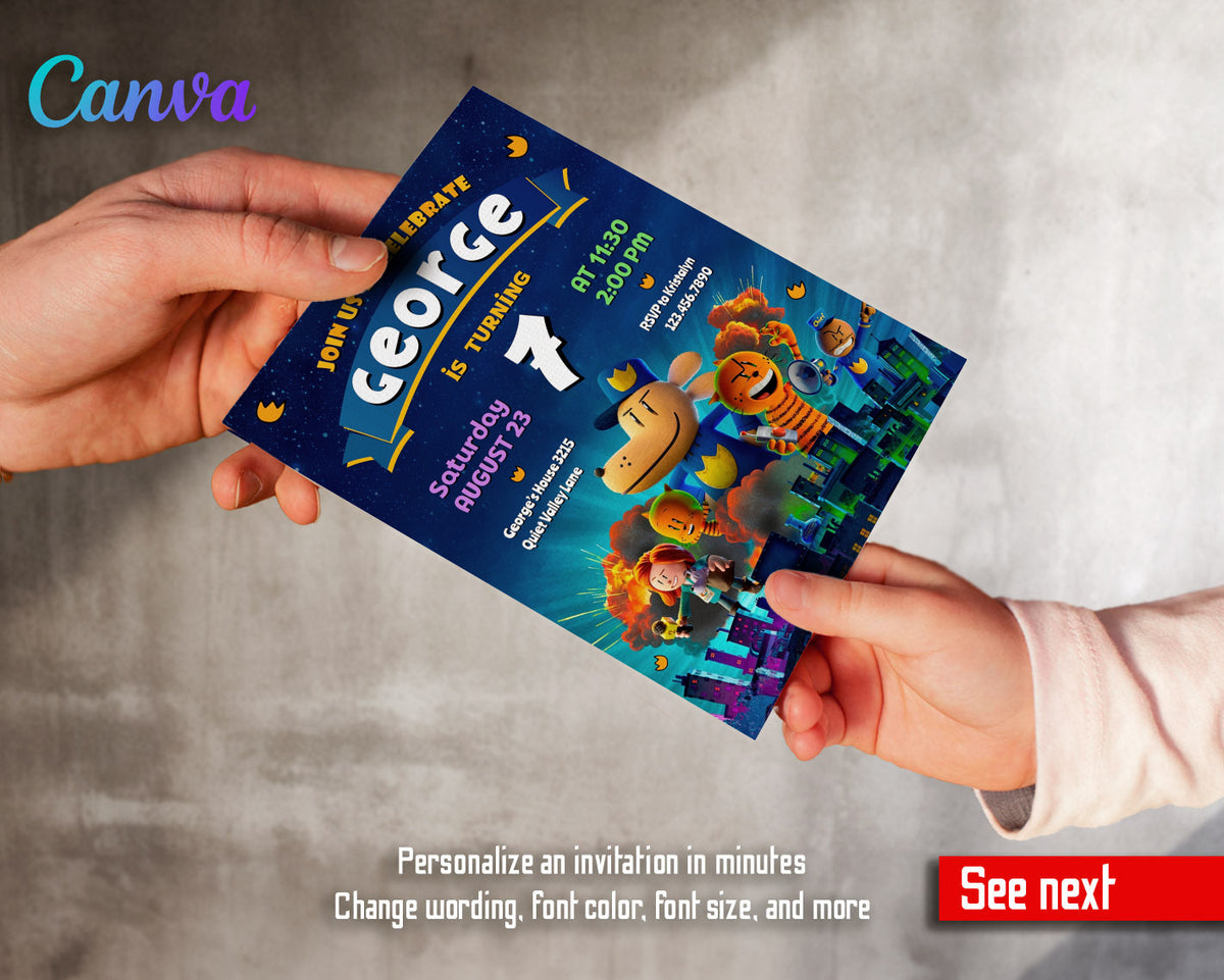 Dog Man Movie customizable invitation template | Share or Print | TX973