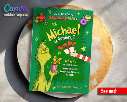 Dr Seuss How the Grinch Stole Christmas customizable invitation template | Share or Print | YH039