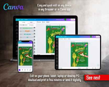 Dr Seuss How the Grinch Stole Christmas customizable invitation template | Share or Print | YH039