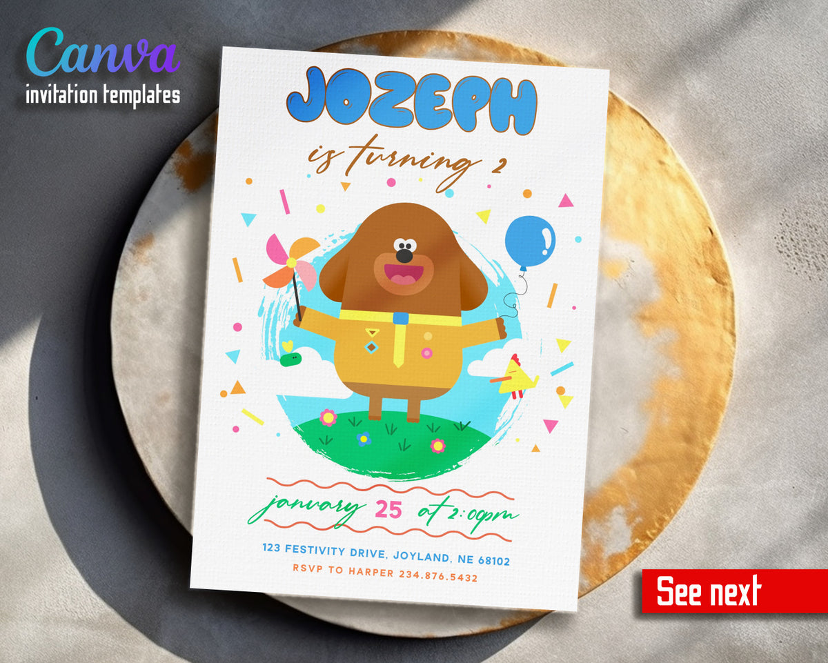 Hey Duggee customizable invitation template | Share or Print | YP413