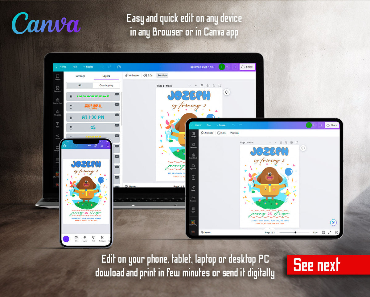 Hey Duggee customizable invitation template | Share or Print | YP413