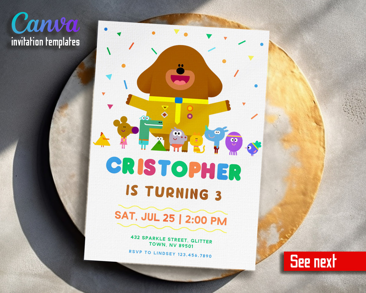 Hey Duggee customizable invitation template | Share or Print | MG038
