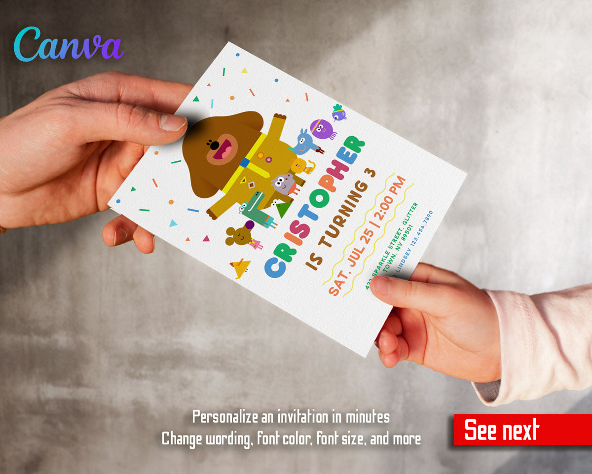 Hey Duggee customizable invitation template | Share or Print | MG038