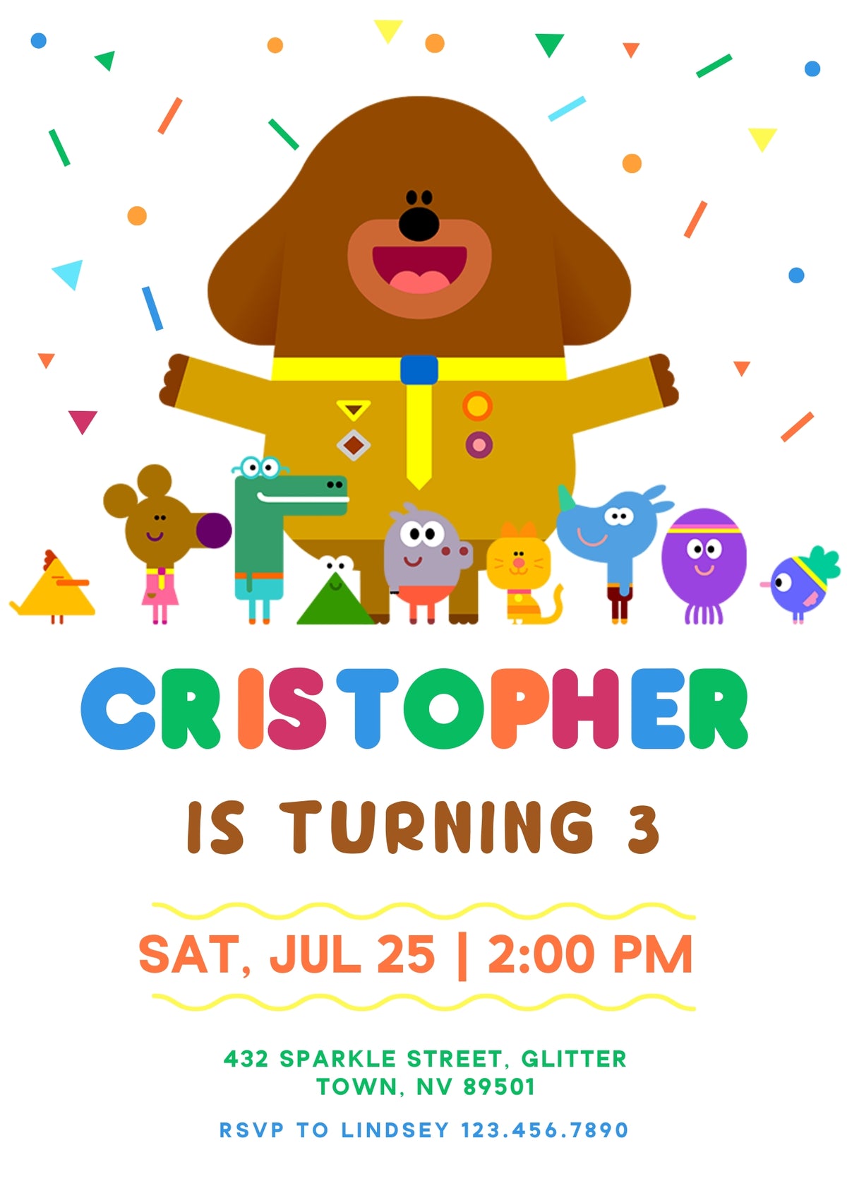 Hey Duggee customizable invitation template | Share or Print | MG038