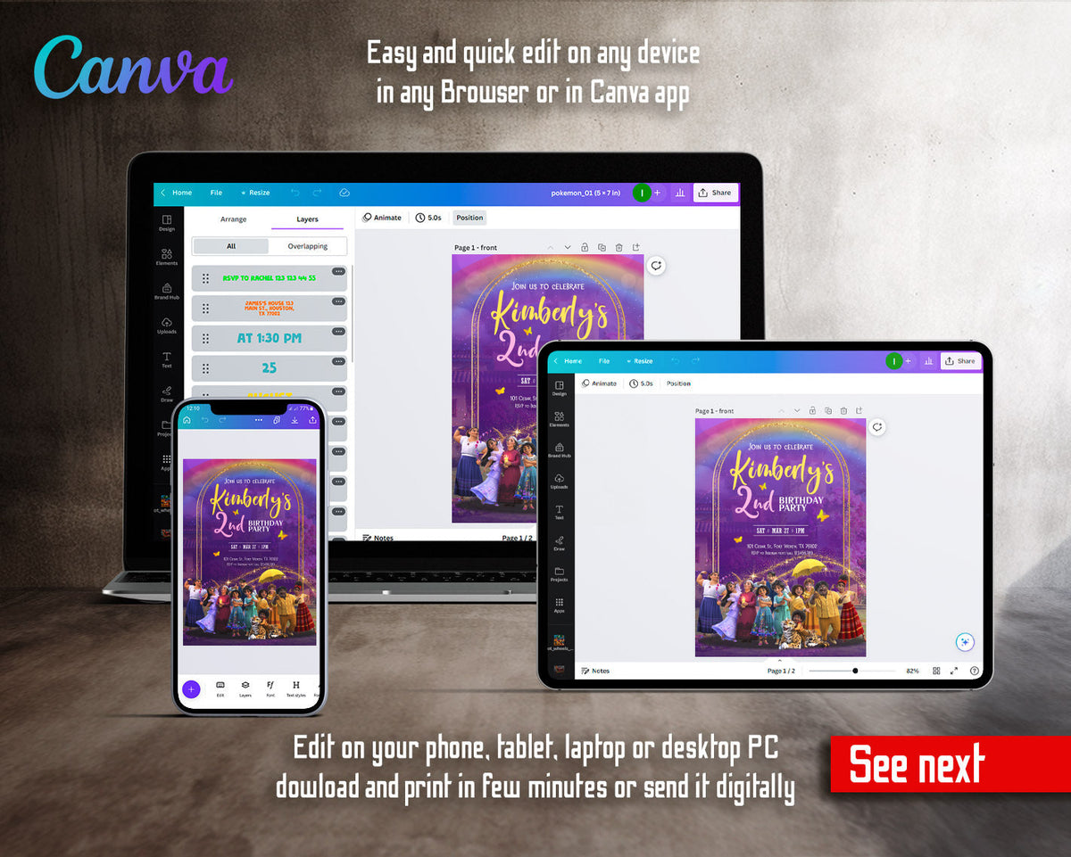 Encanto Mirabel customizable invitation template | Share or Print | girl | BU736