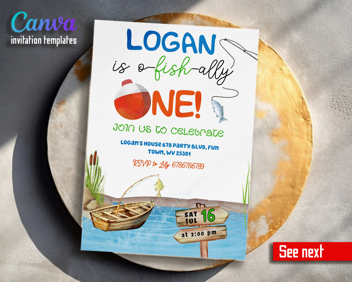 Fishing 1st O-Fish-Ally customizable invitation template | Share or Print | DI358
