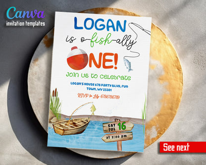 Fishing 1st O-Fish-Ally customizable invitation template | Share or Print | DI358