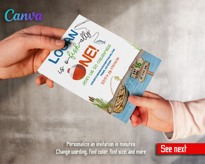 Fishing 1st O-Fish-Ally customizable invitation template | Share or Print | DI358