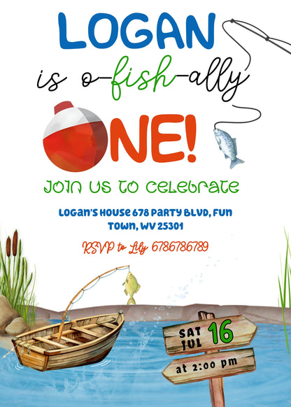 Fishing 1st O-Fish-Ally customizable invitation template | Share or Print | DI358