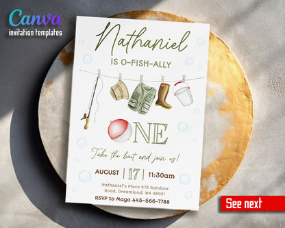 Fishing 1st O-Fish-Ally customizable invitation template | Share or Print | NZ344