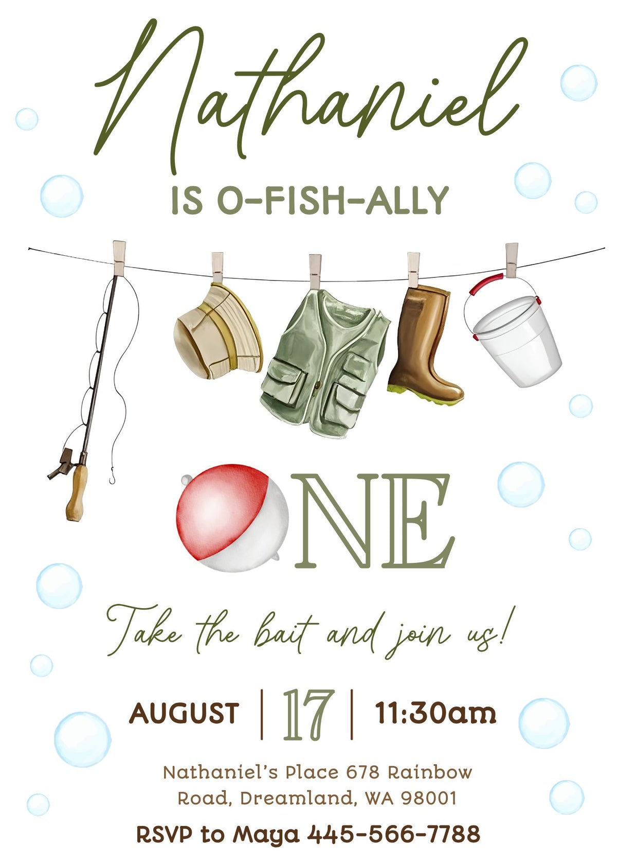 Fishing 1st O-Fish-Ally customizable invitation template | Share or Print | NZ344