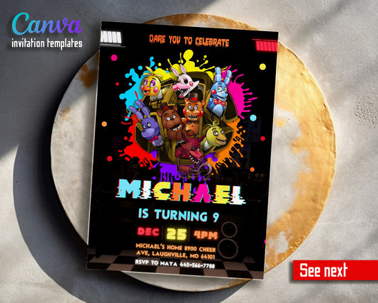 Five Nights at Freddy's customizable invitation template | Share or Print | KJ225