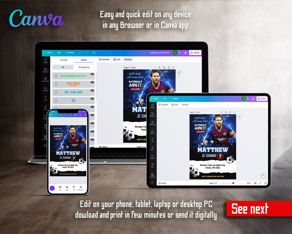Messi Fifa Soccer customizable invitation template | Share or Print | HE601