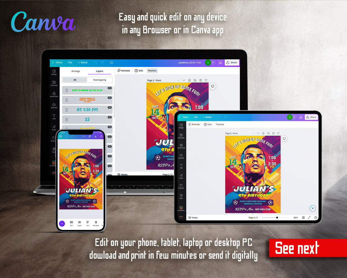 Ronaldo Fifa Soccer customizable invitation template | Share or Print | NI875