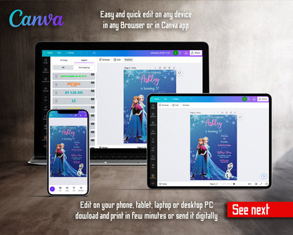 Frozen Elsa customizable invitation template | Share or Print | girl | KR223