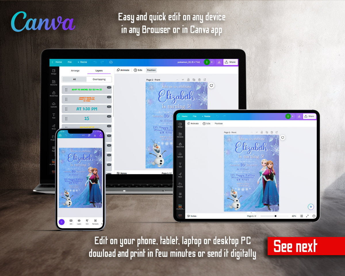 Frozen Elsa customizable invitation template | Share or Print | girl | LG096