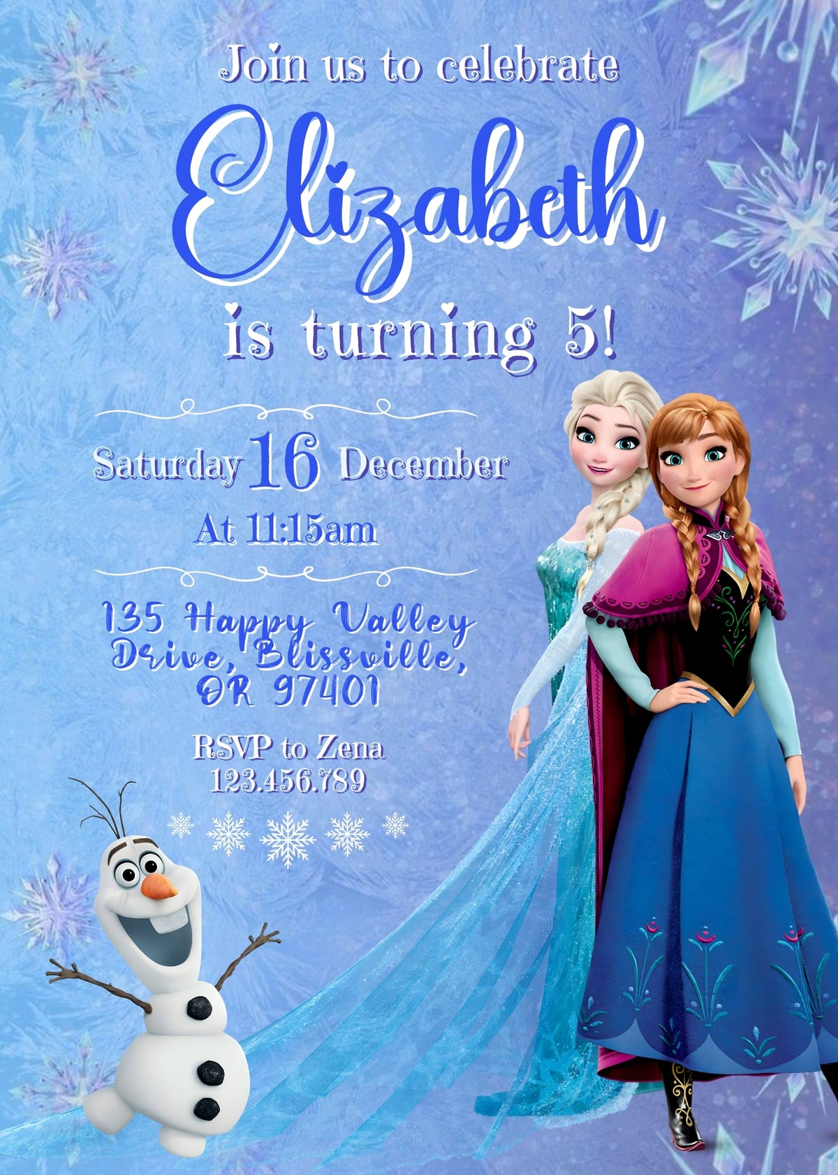 Frozen Elsa customizable invitation template | Share or Print | girl | LG096