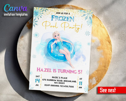 Disney Princess Frozen Elsa Pool Party customizable invitation template | Share or Print | MY014