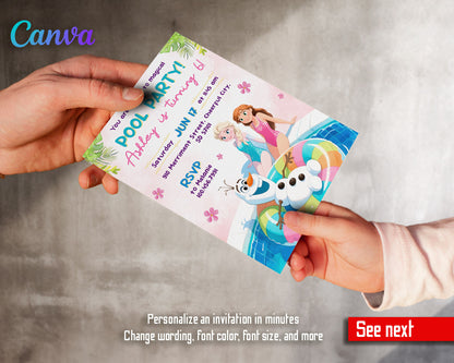 Disney Princess Frozen Elsa Pool Party customizable invitation template | Share or Print | PB781