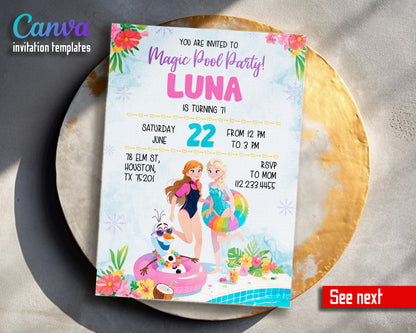 Disney Princess Frozen Elsa Pool Party customizable invitation template | Share or Print | OC624