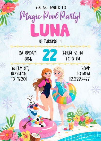 Disney Princess Frozen Elsa Pool Party customizable invitation template | Share or Print | OC624