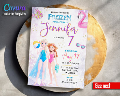 Disney Princess Frozen Elsa Pool Party customizable invitation template | Share or Print | WF514