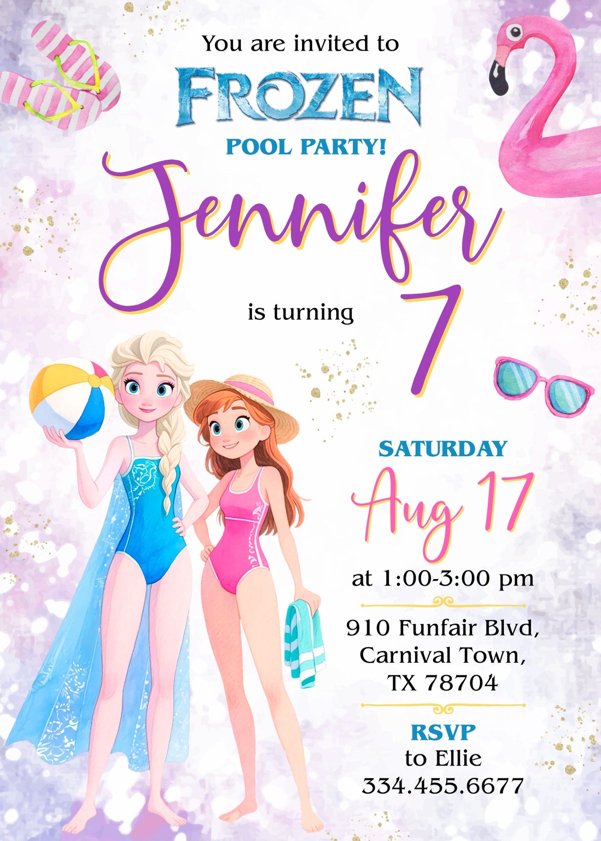 Disney Princess Frozen Elsa Pool Party customizable invitation template | Share or Print | WF514