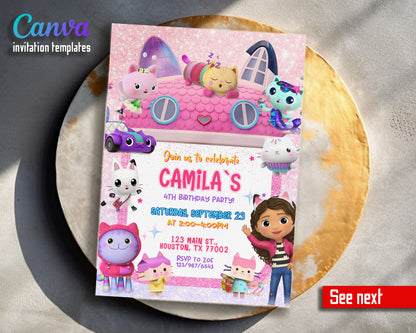 Gabby's Dollhouse Kitten customizable invitation template | Share or Print | girl | XK341
