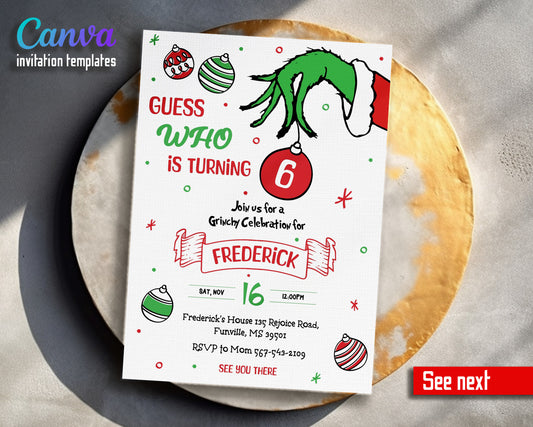 The Grinch Merry Grinchmas customizable invitation template | Share or Print | SE216