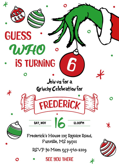 The Grinch Merry Grinchmas customizable invitation template | Share or Print | SE216
