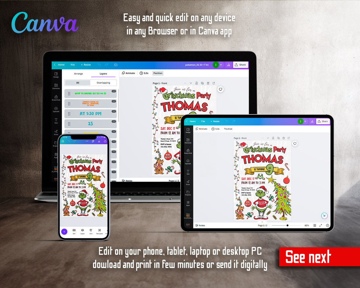 The Grinch Merry Grinchmas customizable invitation template | Share or Print | EY234