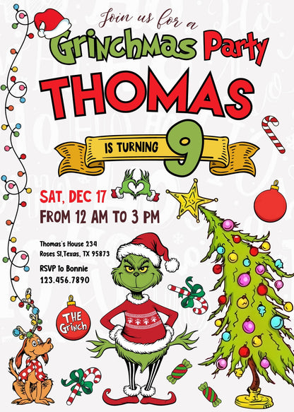 The Grinch Merry Grinchmas customizable invitation template | Share or Print | EY234