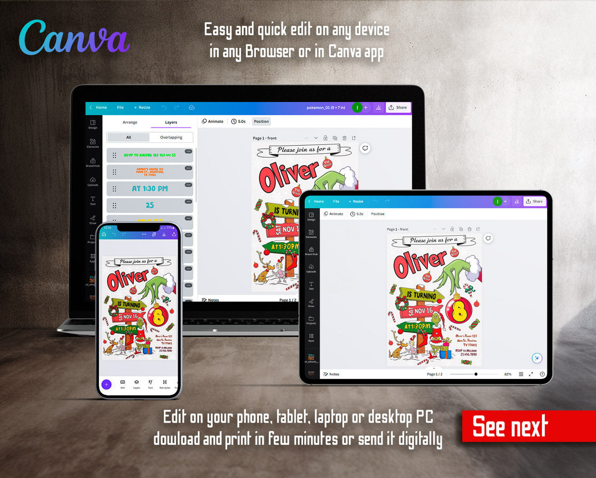 The Grinch Merry Grinchmas customizable invitation template | Share or Print | DP771