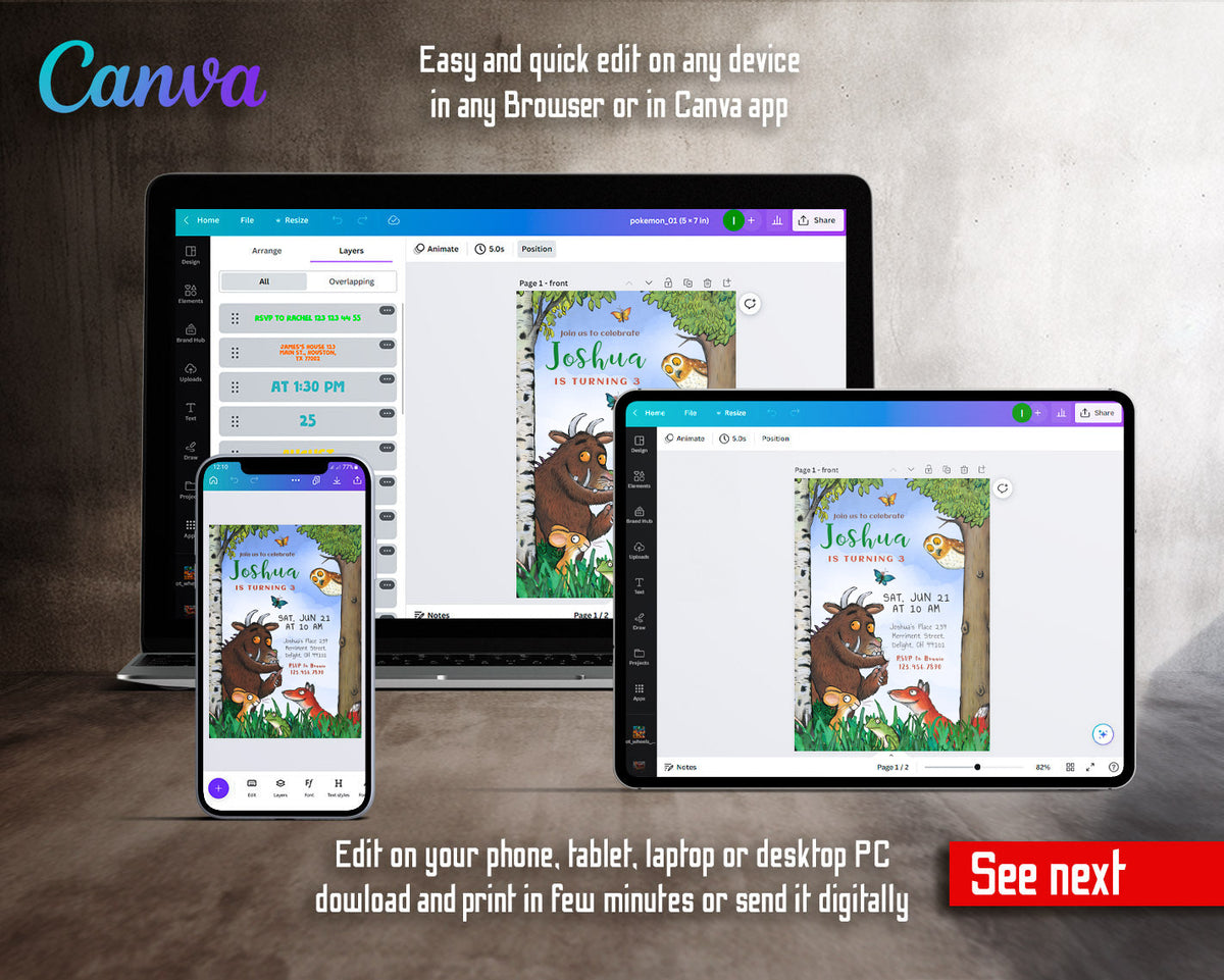 Gruffalo customizable invitation template | Share or Print | OJ814