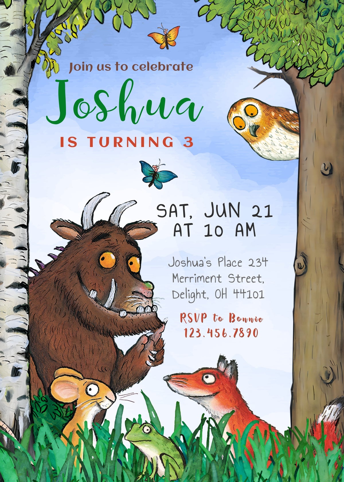 Gruffalo customizable invitation template | Share or Print | OJ814